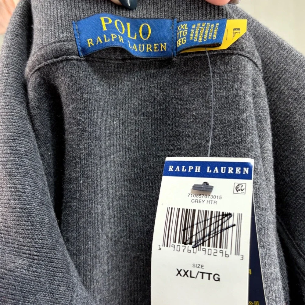 POLO Ralph‎ Lauren Men XXL Grey Quarter Zip Pullover Sweatshirt Flesh Pony NEW